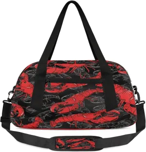 Red Lobster Kids Duffel Bag Lightweight Waterproof Sports Gym Bag with Front Zipper Pocket Foldable Weekender Overnight Bag for School Practice Gymnastic Ballet