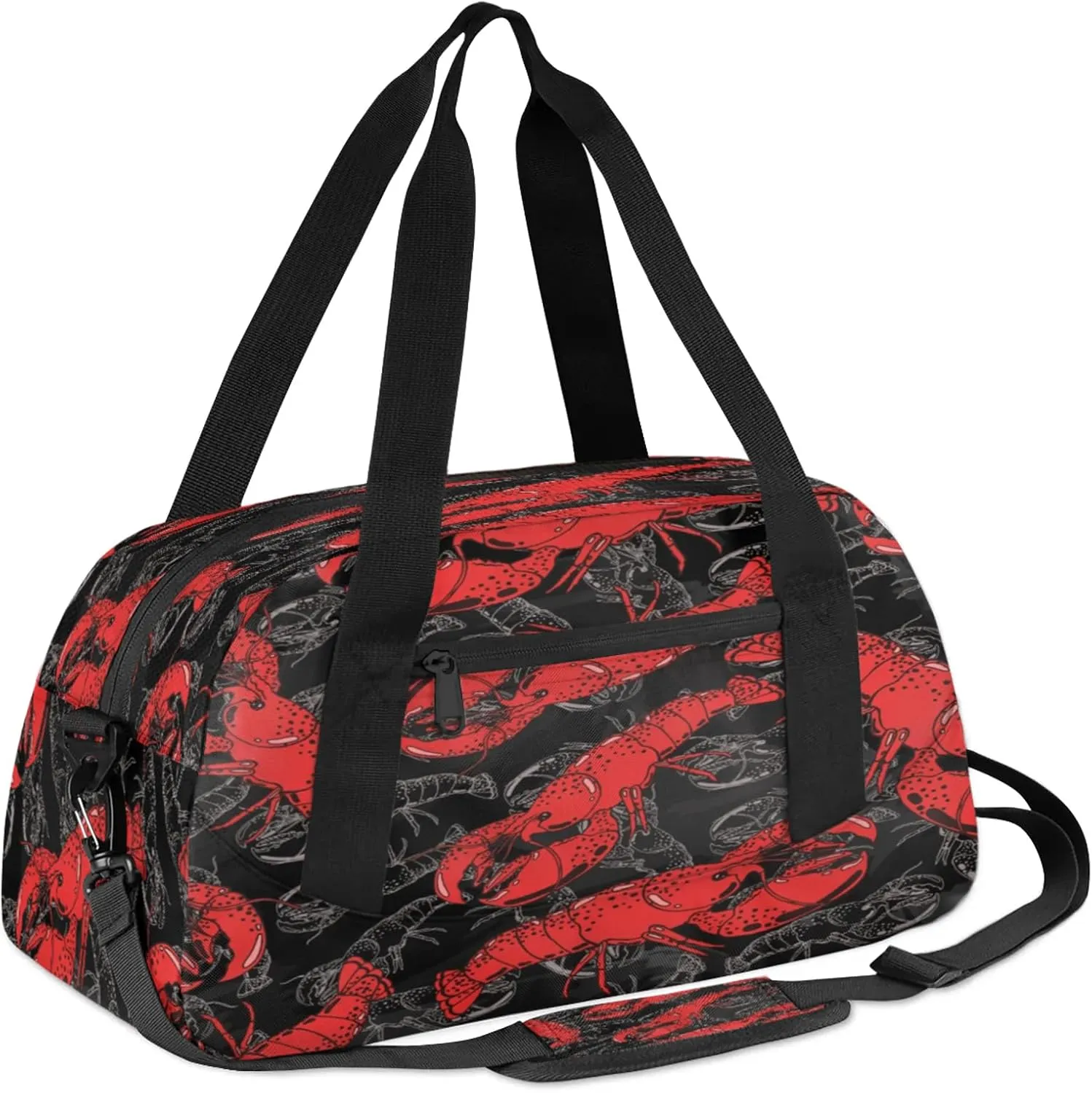 Red Lobster Kids Duffel Bag Lightweight Waterproof Sports Gym Bag with Front Zipper Pocket Foldable Weekender Overnight Bag for School Practice Gymnastic Ballet
