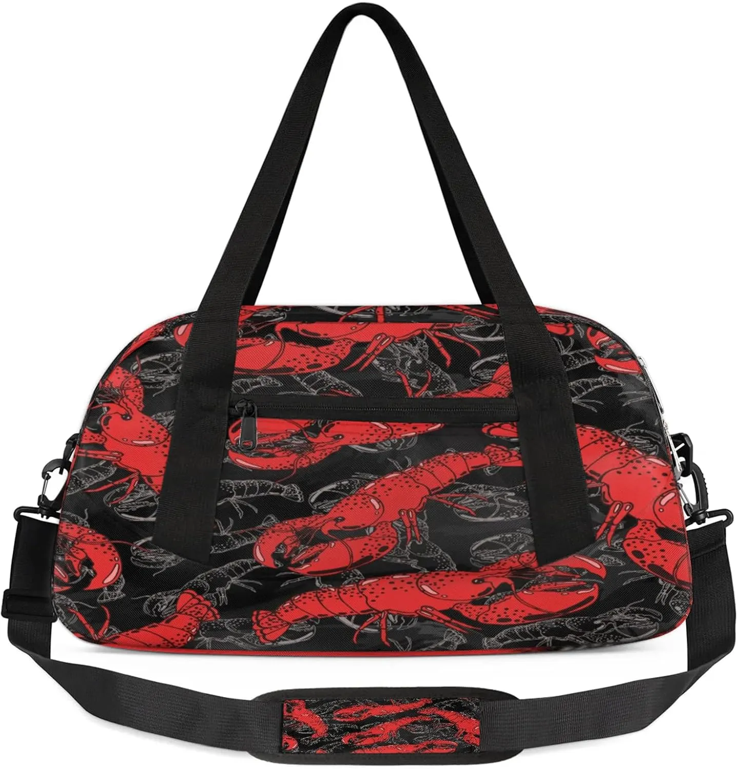Red Lobster Kids Duffel Bag Lightweight Waterproof Sports Gym Bag with Front Zipper Pocket Foldable Weekender Overnight Bag for School Practice Gymnastic Ballet