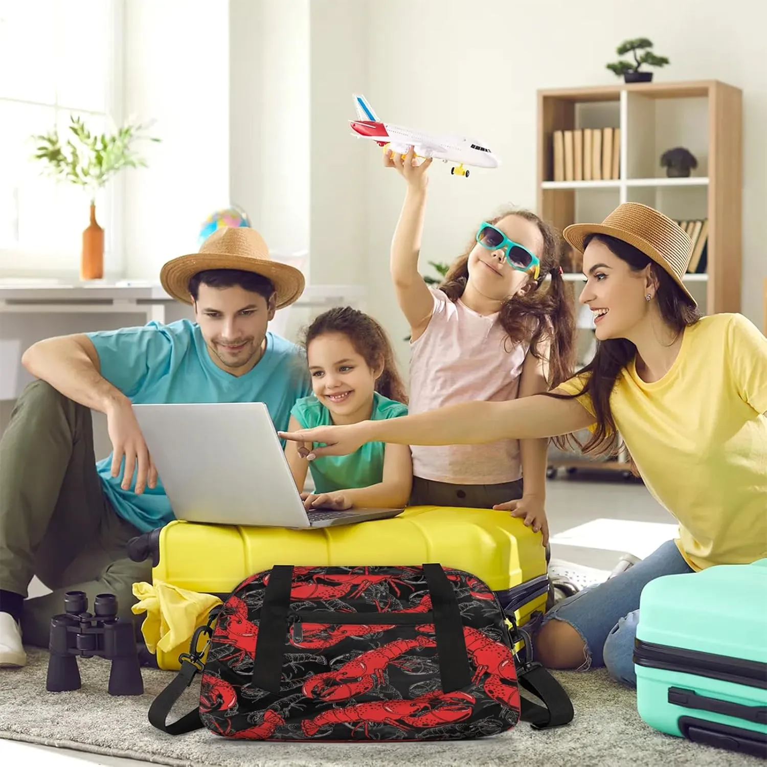 Red Lobster Kids Duffel Bag Lightweight Waterproof Sports Gym Bag with Front Zipper Pocket Foldable Weekender Overnight Bag for School Practice Gymnastic Ballet