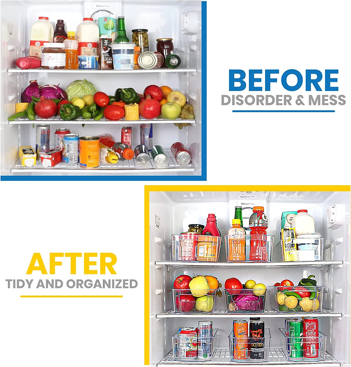 Refrigerator Pantry Organizers, Clear Stackable Pantry Storage Racks for Freezers,Kitchen Countertops and Cabinets (Set of 8 )