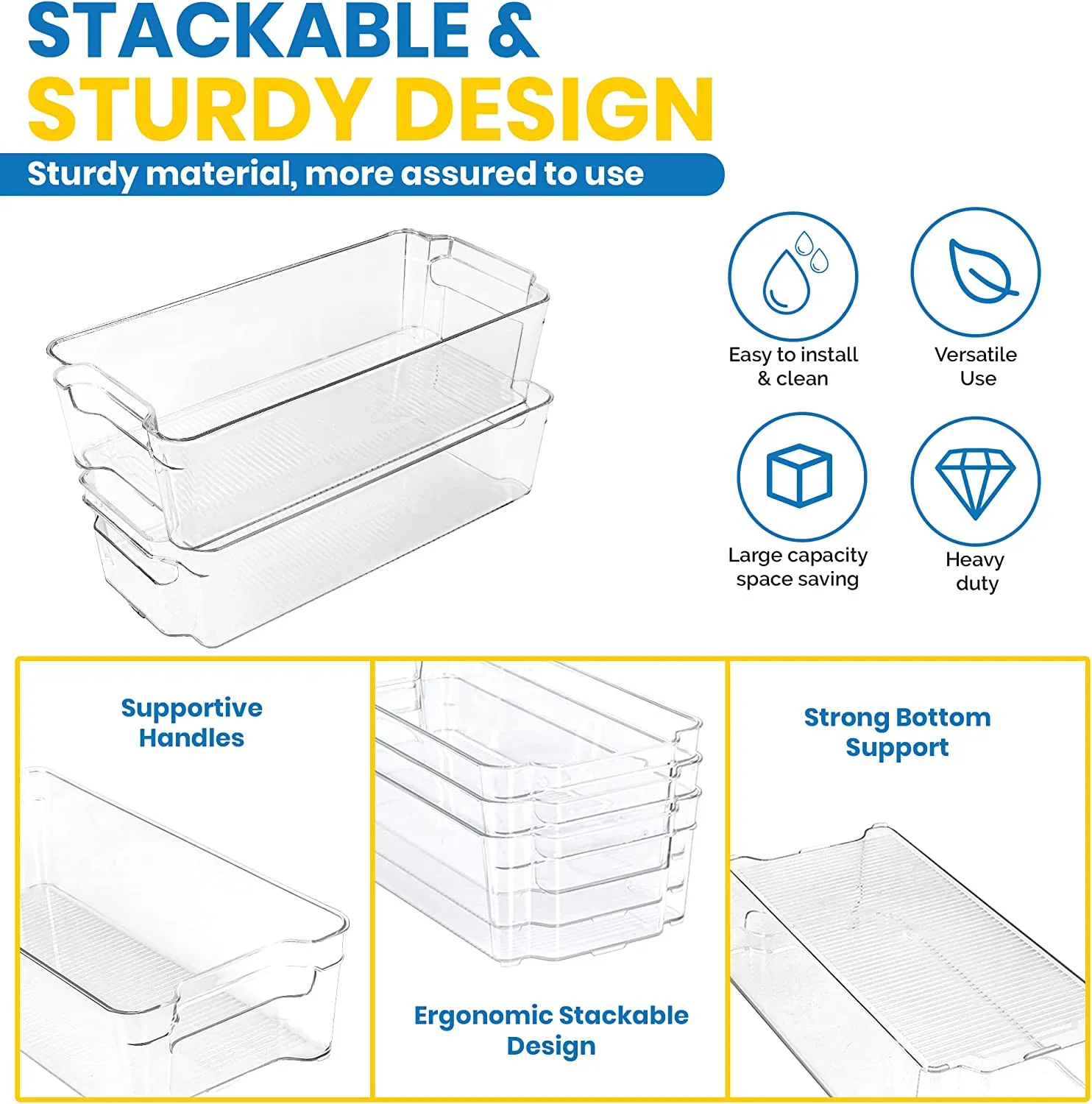 Refrigerator Pantry Organizers, Clear Stackable Pantry Storage Racks for Freezers,Kitchen Countertops and Cabinets (Set of 8 )