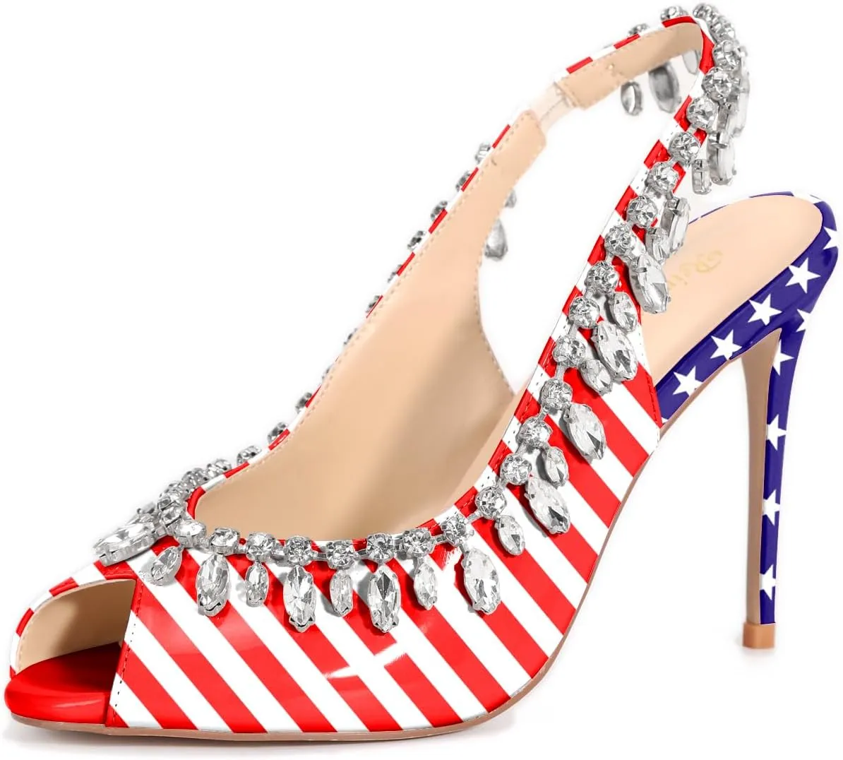 Reindee Lusion Womens High Stiletto Heels Crystal Printed Peep Toe Sexy Sling Back Pumps Shoes