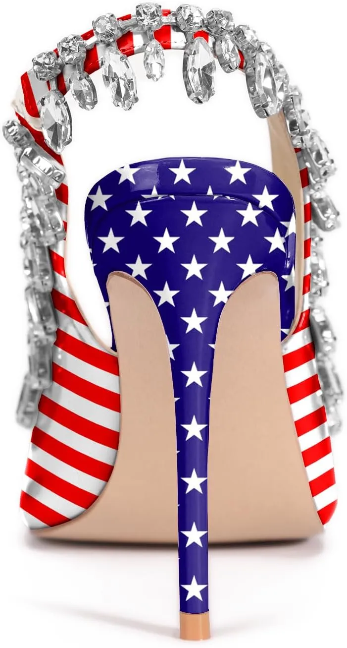 Reindee Lusion Womens High Stiletto Heels Crystal Printed Peep Toe Sexy Sling Back Pumps Shoes