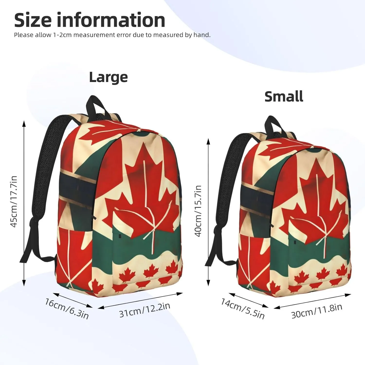 Retro Canada Flag print Duffel Bag, Lightweight Duffel Bag, Casual Backpack, 17.7 x 6.3 x 12.2 inches