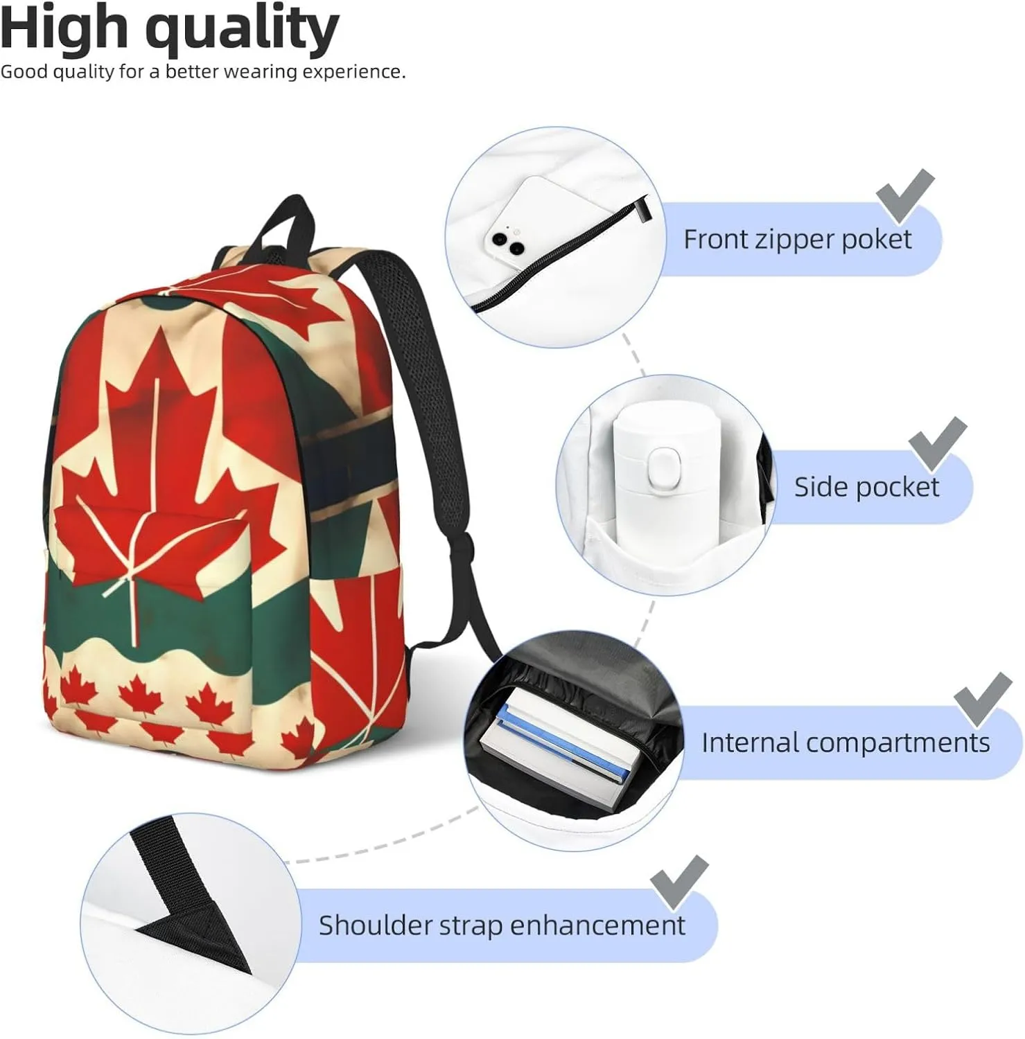 Retro Canada Flag print Duffel Bag, Lightweight Duffel Bag, Casual Backpack, 17.7 x 6.3 x 12.2 inches