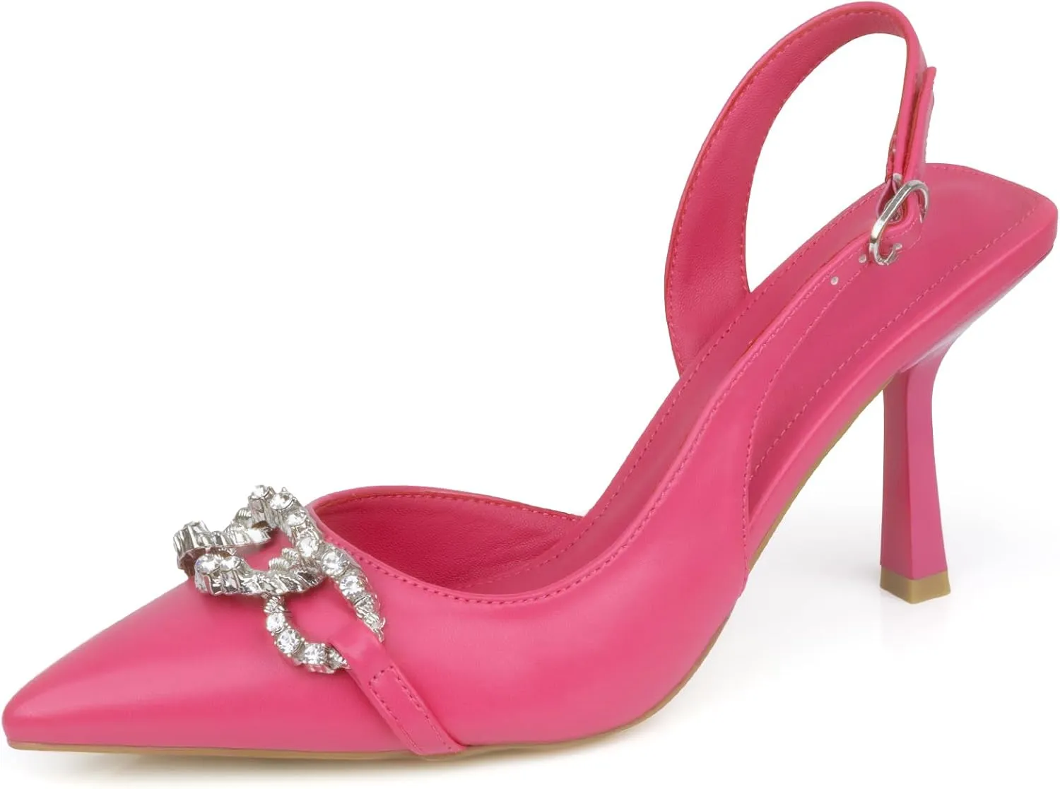 Rhinestones Slingback Heels Women Closed Pointed Toe Crystal Bridal Wedding Stiletto Pumps Shoes Slip On Sandals Buckle Strap Kitten Heels Size 6-10