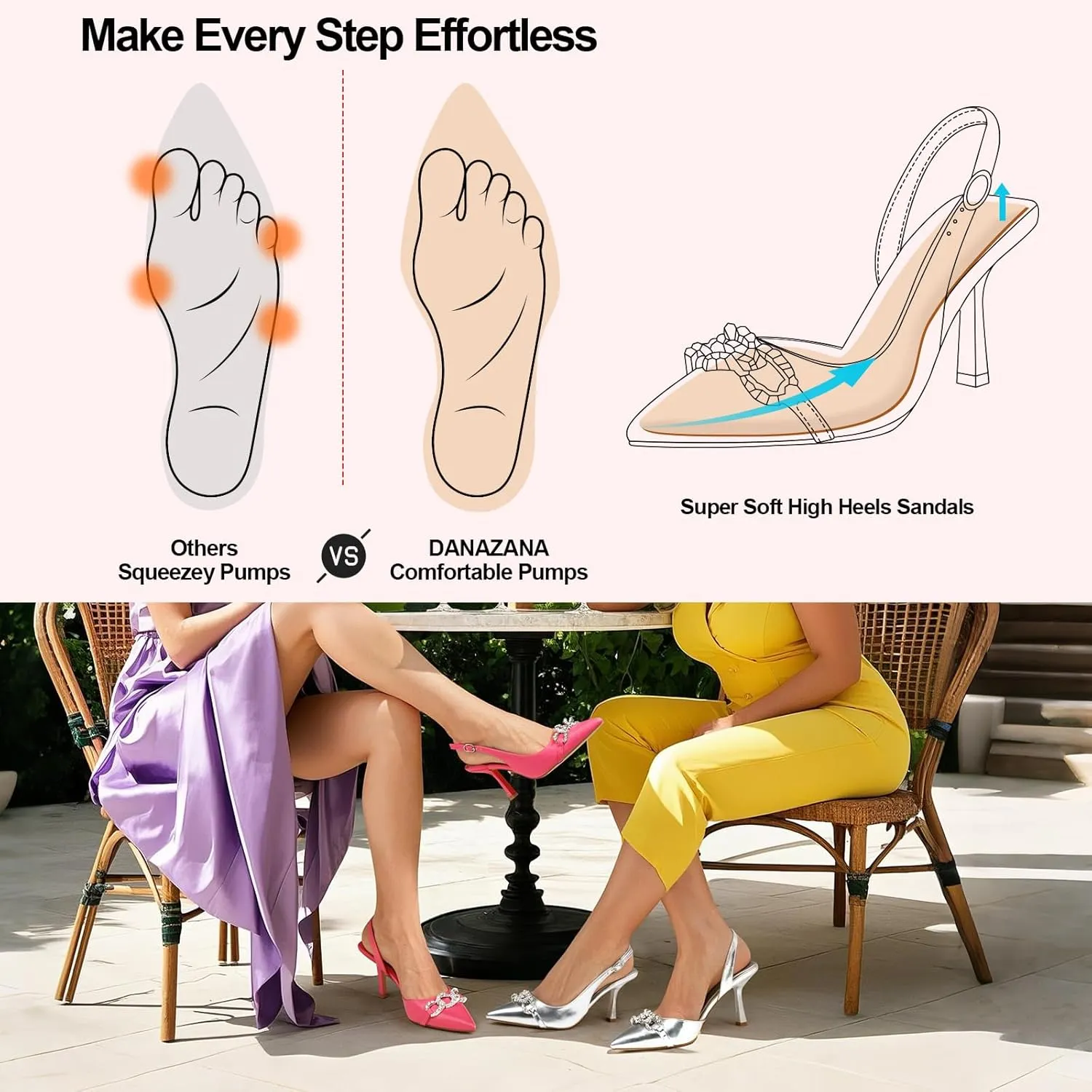 Rhinestones Slingback Heels Women Closed Pointed Toe Crystal Bridal Wedding Stiletto Pumps Shoes Slip On Sandals Buckle Strap Kitten Heels Size 6-10