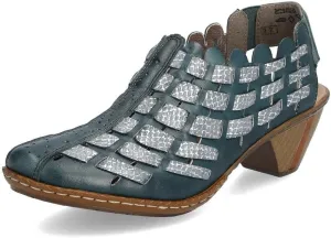 Rieker 46778 Sina Women's Heels - Sling-Backs, Leather Upper, Hand-Woven Design, Anti-Stress Comfort, Flexible Sole, Secure Fit, and Timeless Everyday Style Petrol/Adria/Petrol 8 M US