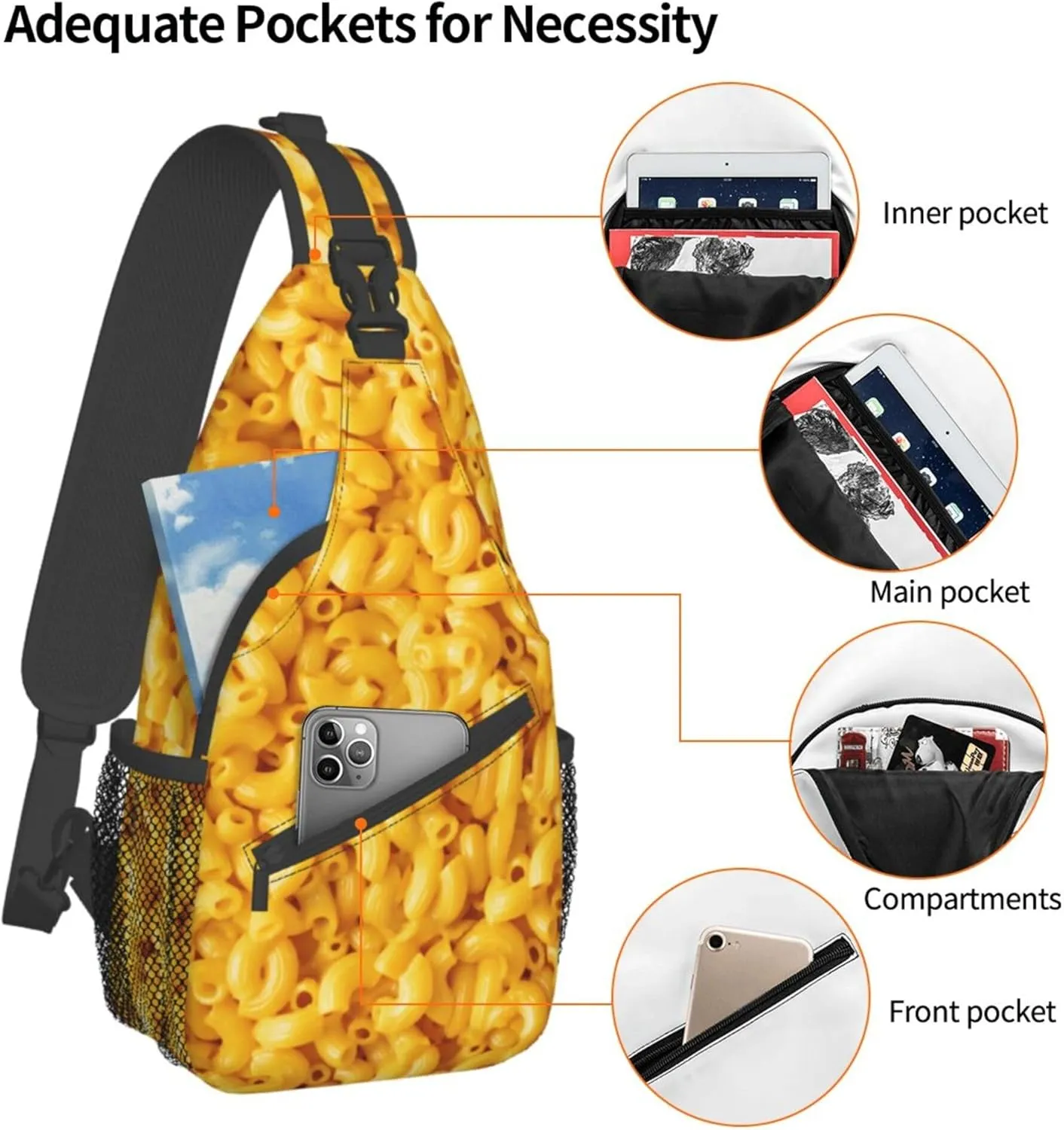RIMENCH Sling Bag Crossbody Sling Backpack Water Resistant Shoulder Bag Outdoor Travel Hiking Daypack For Men Women (Macaroni and Cheese)