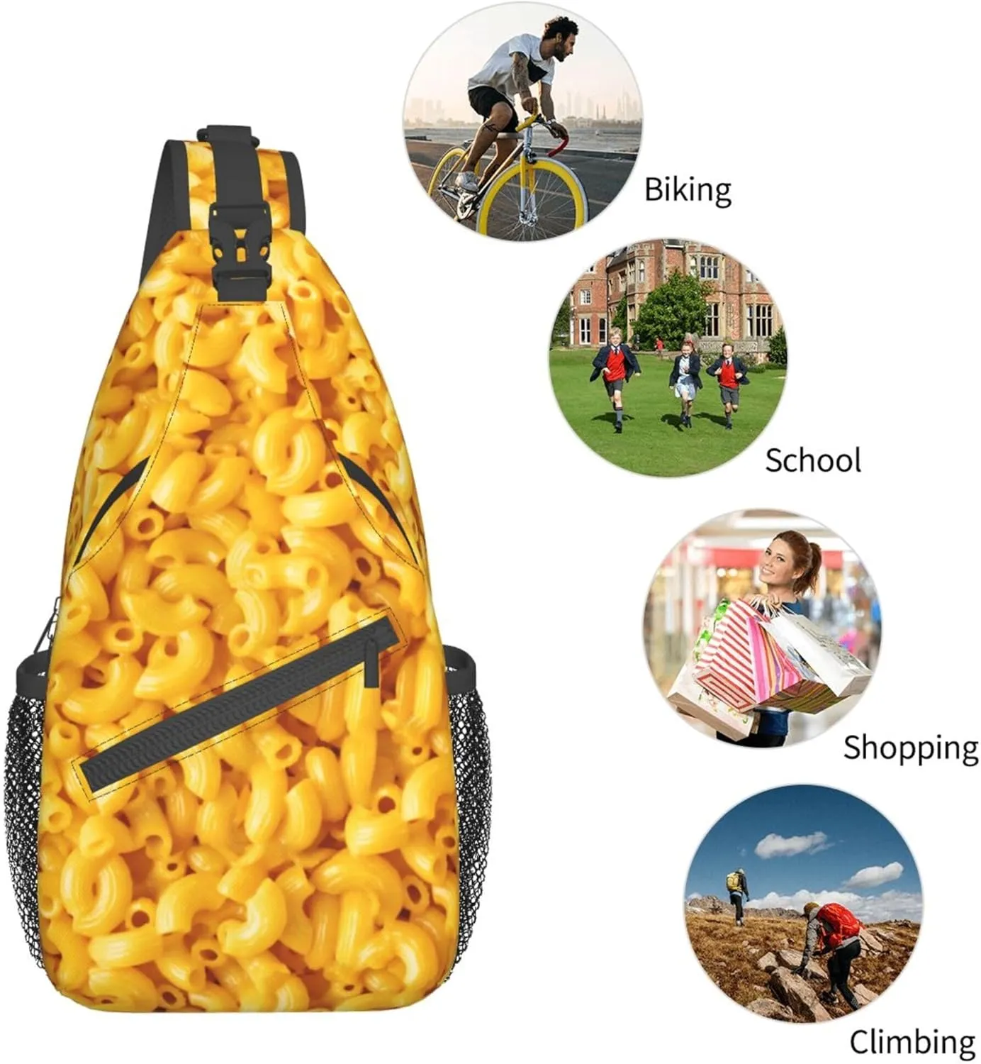 RIMENCH Sling Bag Crossbody Sling Backpack Water Resistant Shoulder Bag Outdoor Travel Hiking Daypack For Men Women (Macaroni and Cheese)