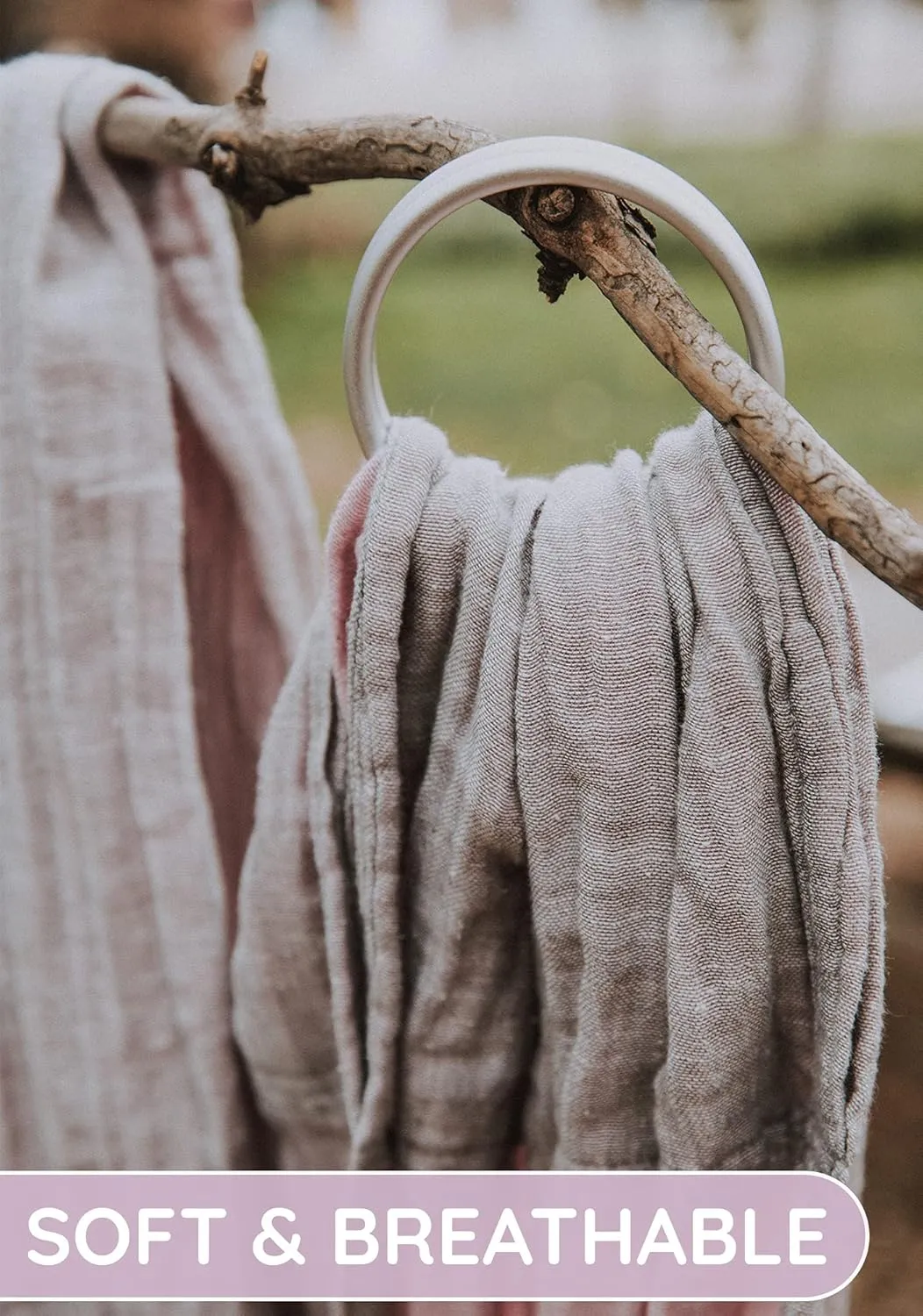 Ring Sling Baby Carrier 100% Cotton Muslin Front and Chest Newborn to Toddler Carrier and Baby Sling (Grey Rose)