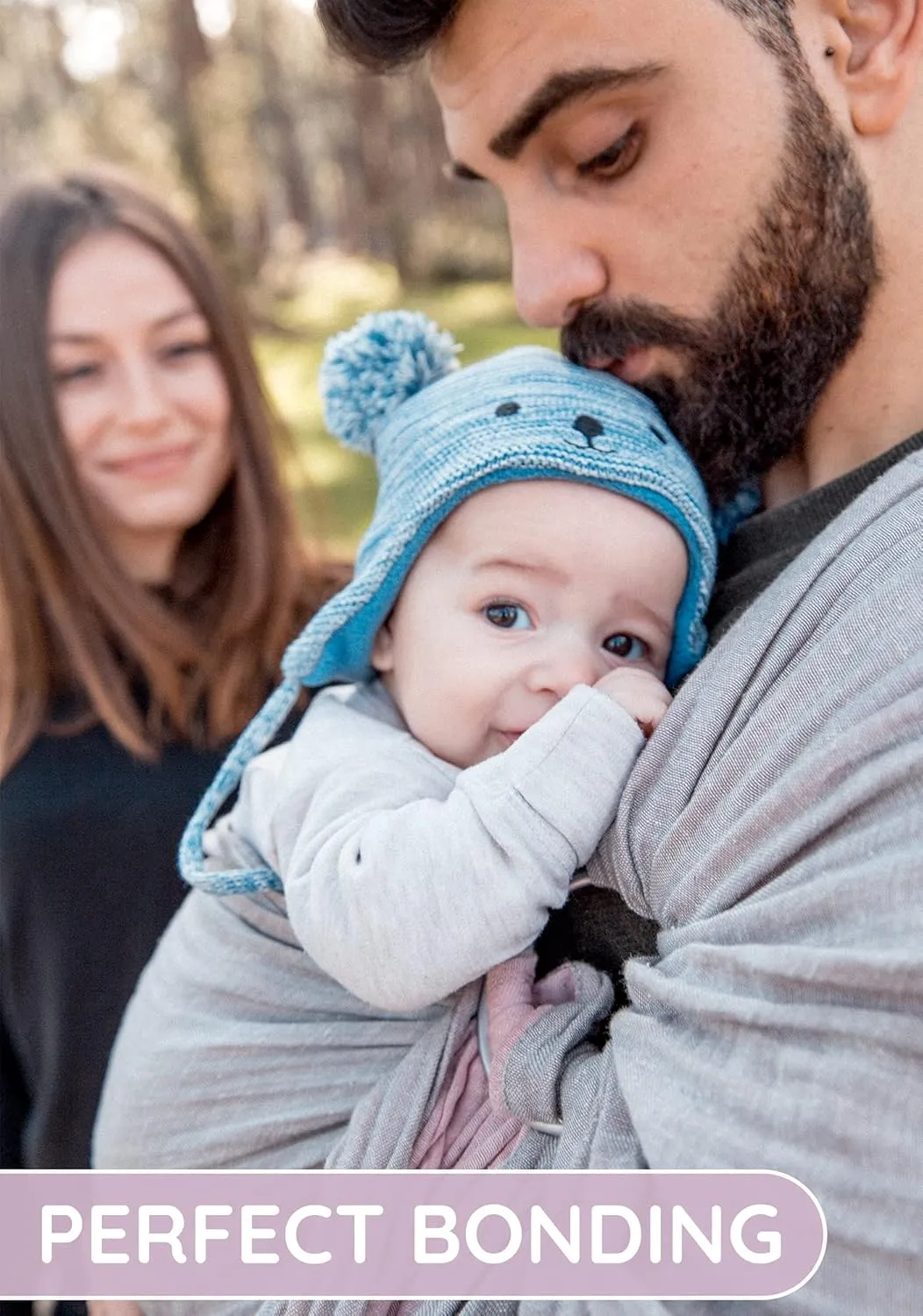 Ring Sling Baby Carrier 100% Cotton Muslin Front and Chest Newborn to Toddler Carrier and Baby Sling (Grey Rose)