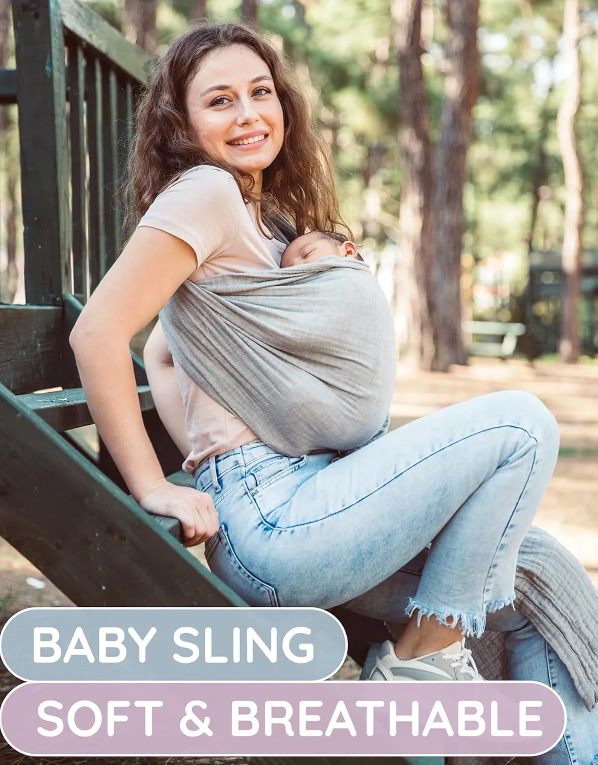 Ring Sling Baby Carrier 100% Cotton Muslin Front and Chest Newborn to Toddler Carrier and Baby Sling (Grey)