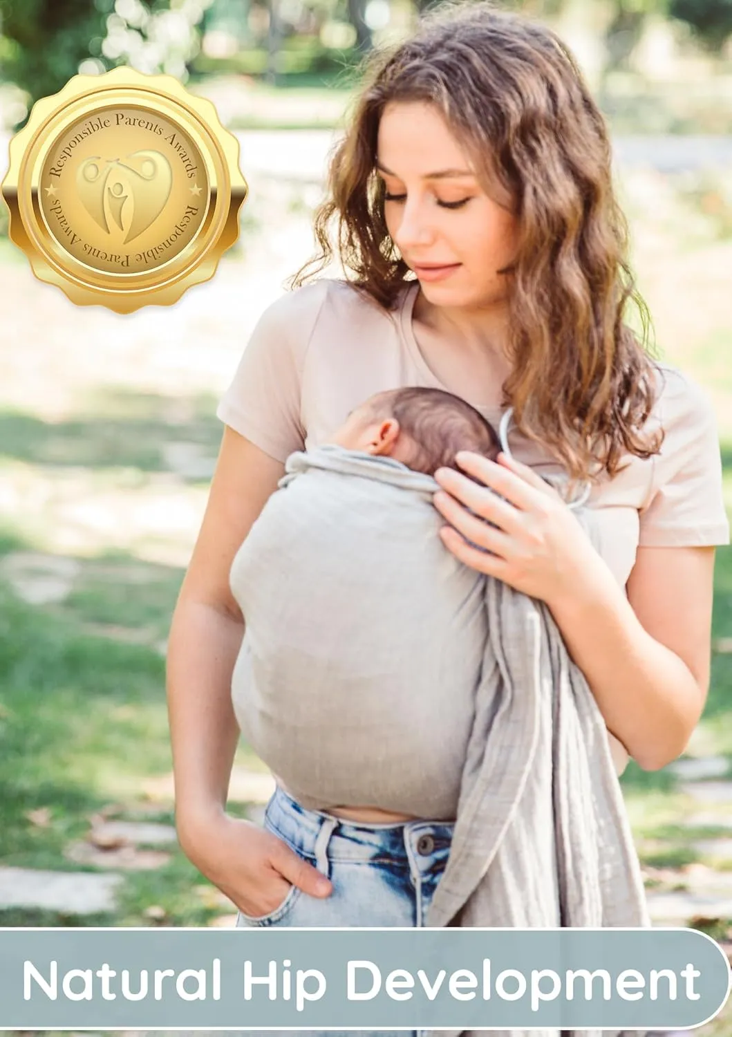 Ring Sling Baby Carrier 100% Cotton Muslin Front and Chest Newborn to Toddler Carrier and Baby Sling (Grey)