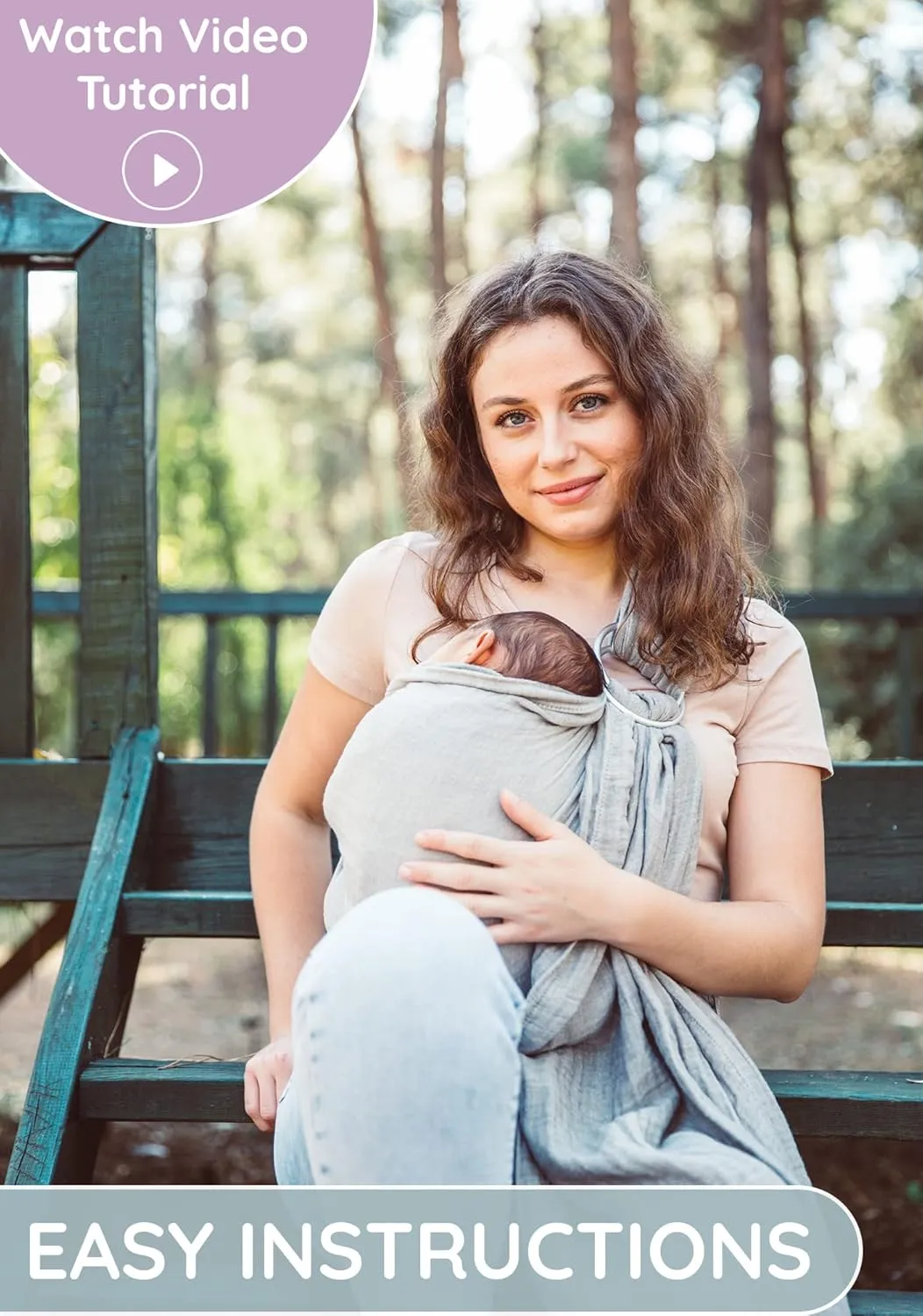 Ring Sling Baby Carrier 100% Cotton Muslin Front and Chest Newborn to Toddler Carrier and Baby Sling (Grey)