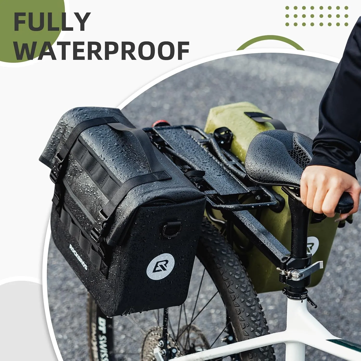 ROCKBROS Bike Panniers 15L Capacity Waterproof Bike Rack Bag Bicycle Panniers for Cycling Commuting Bikepacking Black 2PCS