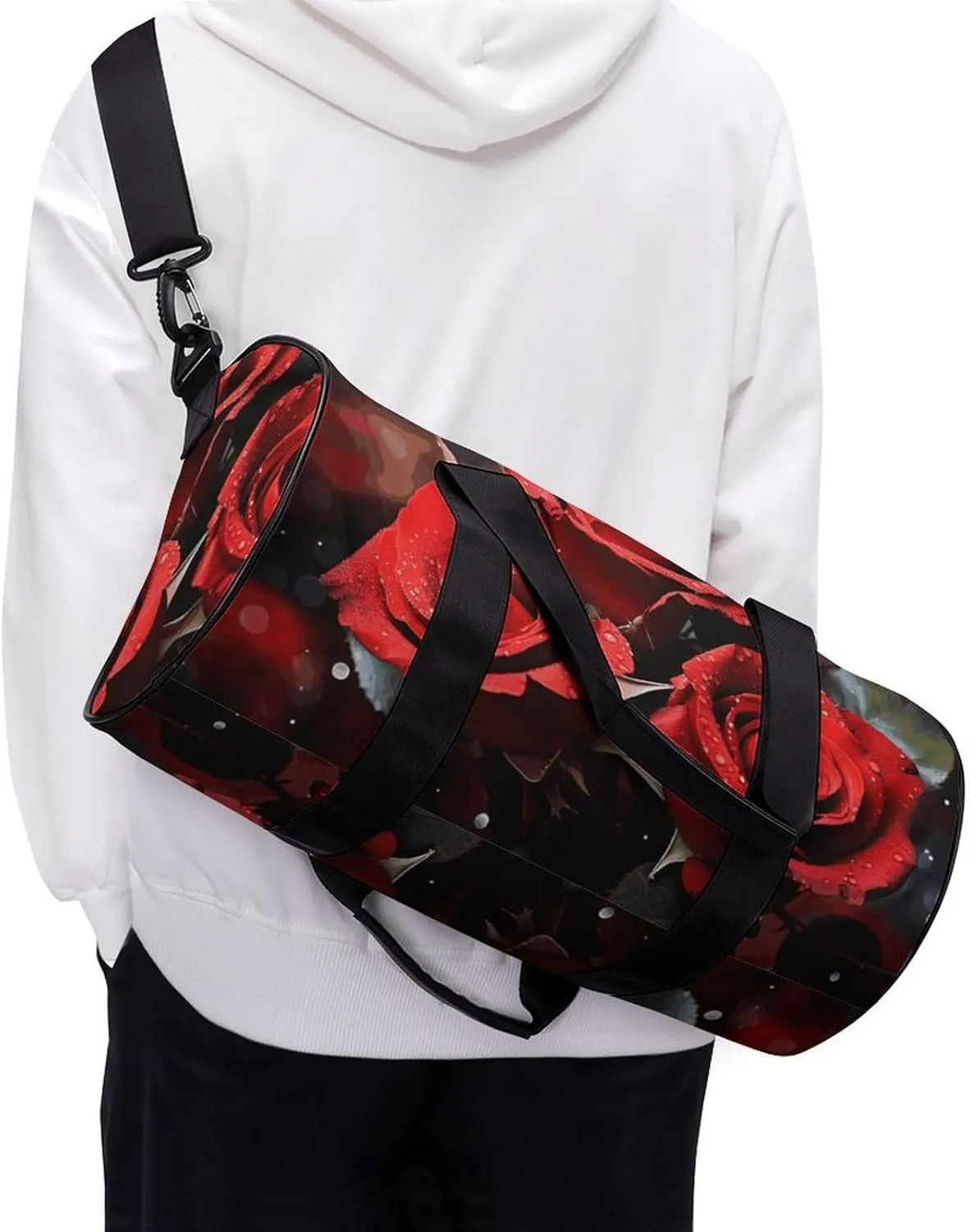 Romantic Red Roses Gym Bag Small Travel Duffle Bag with Compartment Carry On Weekender Bag for Women Men