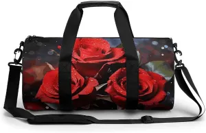Romantic Red Roses Gym Bag Small Travel Duffle Bag with Compartment Carry On Weekender Bag for Women Men