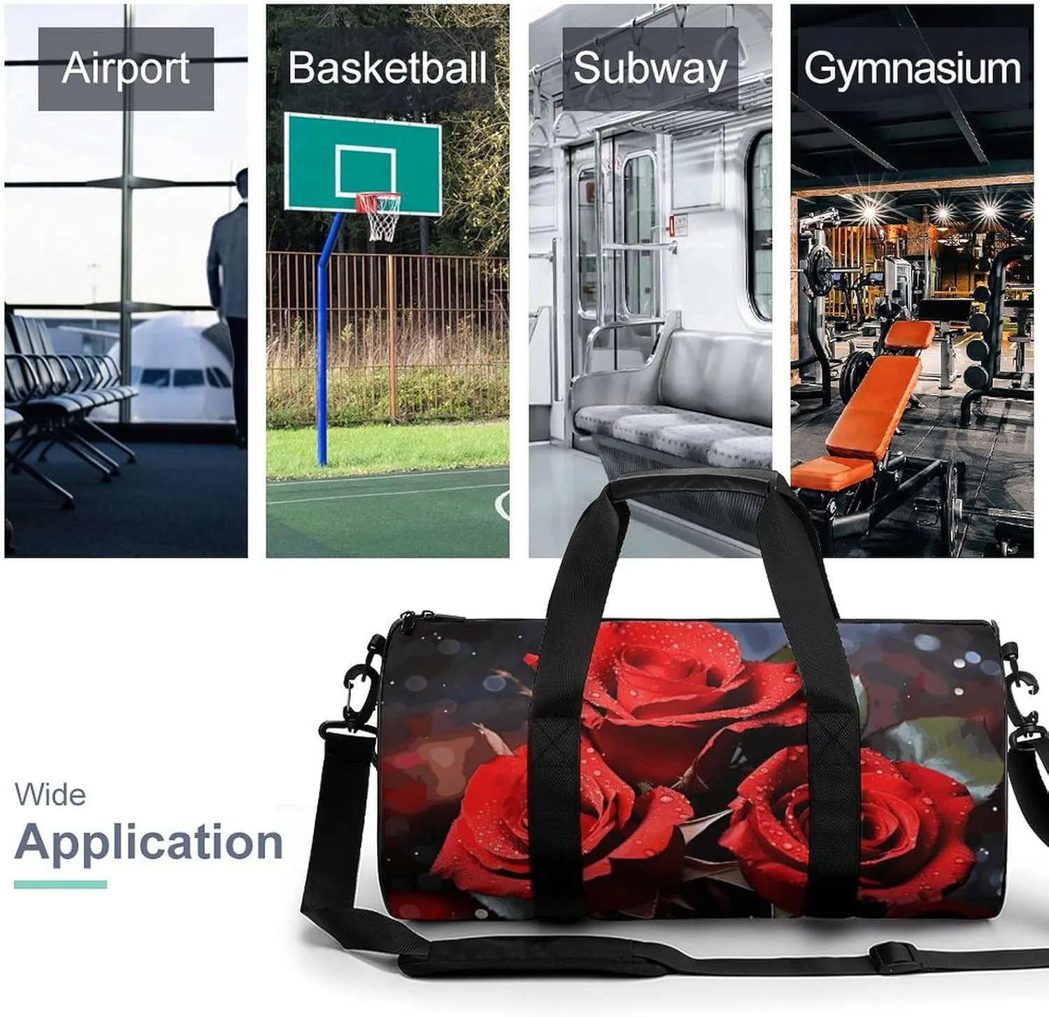 Romantic Red Roses Gym Bag Small Travel Duffle Bag with Compartment Carry On Weekender Bag for Women Men