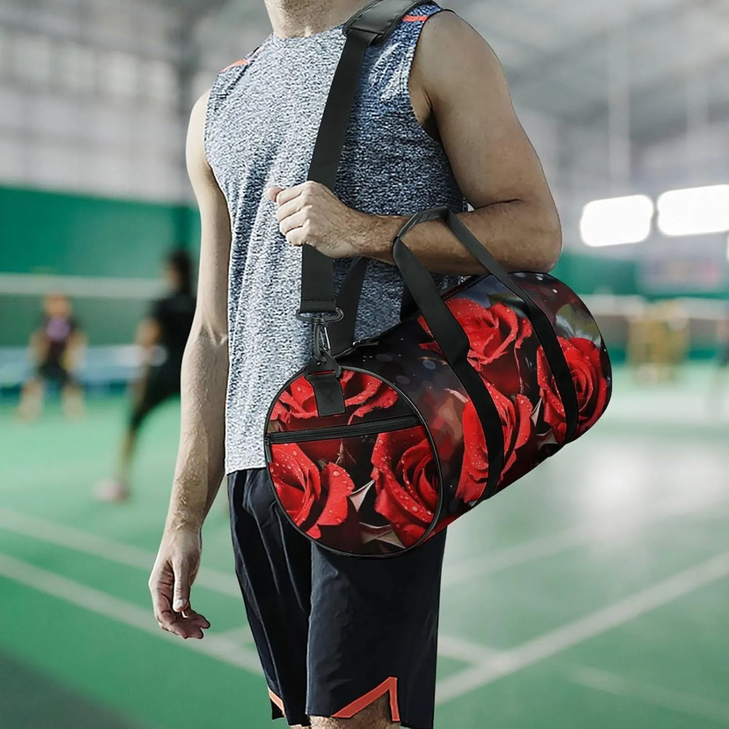 Romantic Red Roses Gym Bag Small Travel Duffle Bag with Compartment Carry On Weekender Bag for Women Men