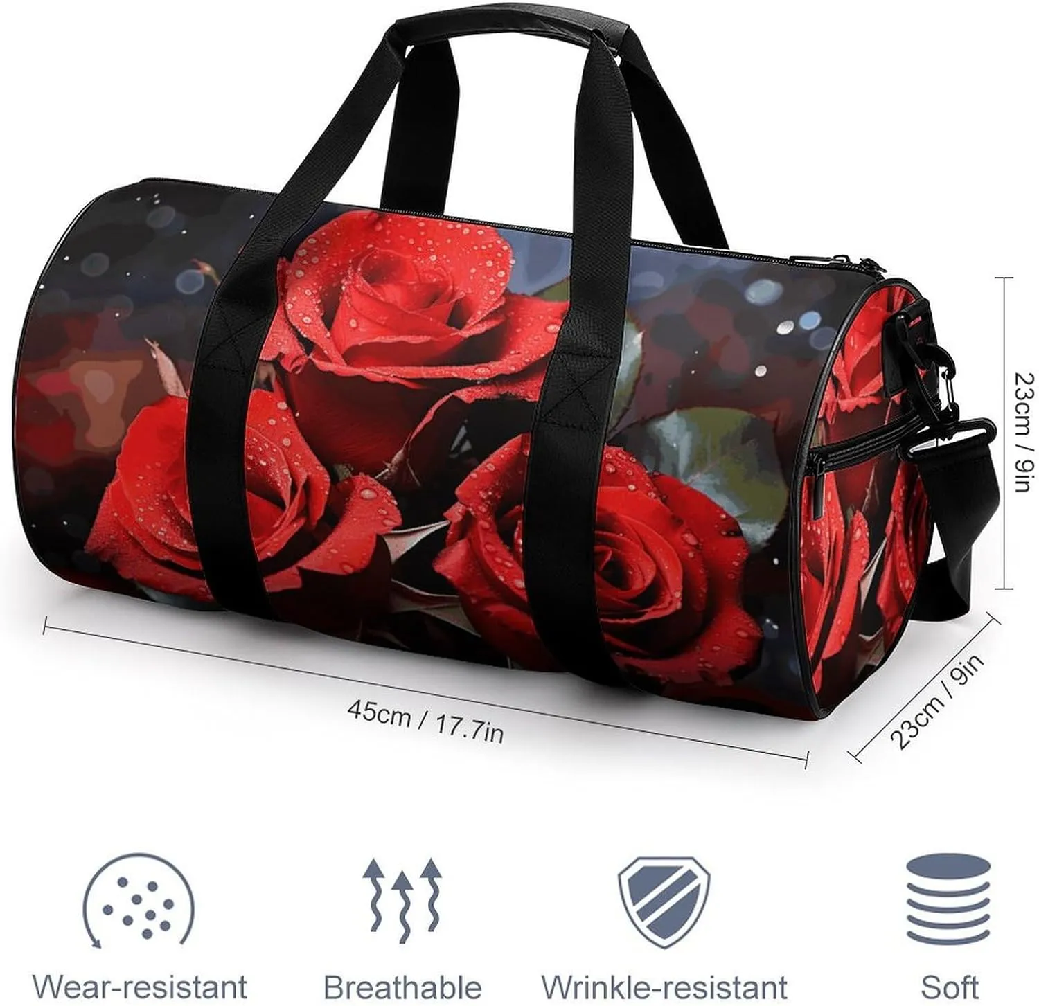 Romantic Red Roses Gym Bag Small Travel Duffle Bag with Compartment Carry On Weekender Bag for Women Men