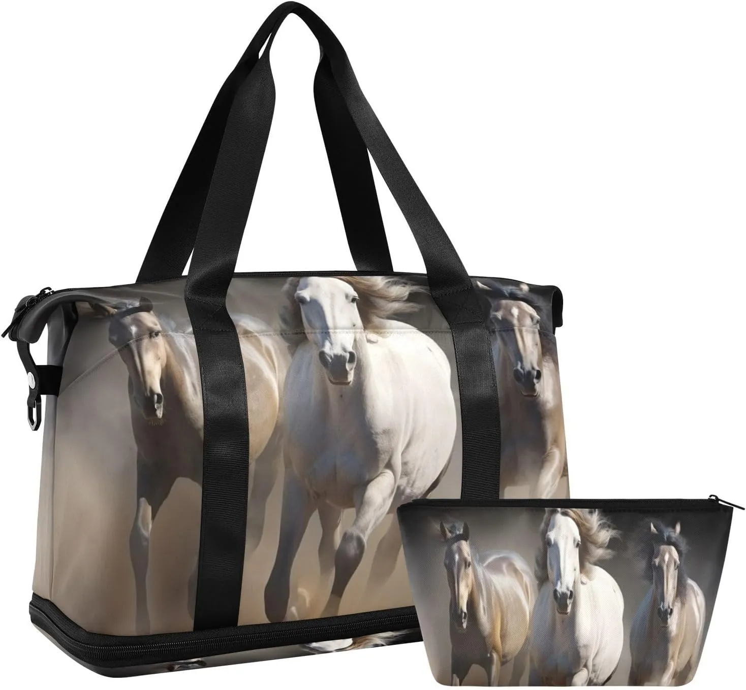 Running Horses Duffel Bag Lightweight Carry On Gym Bags for Travel and Weekends, Versatile Overnight Bag with Shoe Compartment