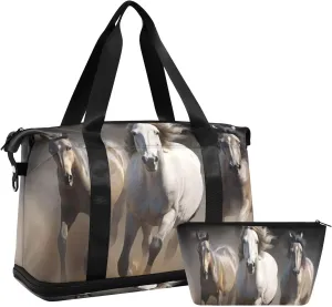 Running Horses Duffel Bag Lightweight Carry On Gym Bags for Travel and Weekends, Versatile Overnight Bag with Shoe Compartment