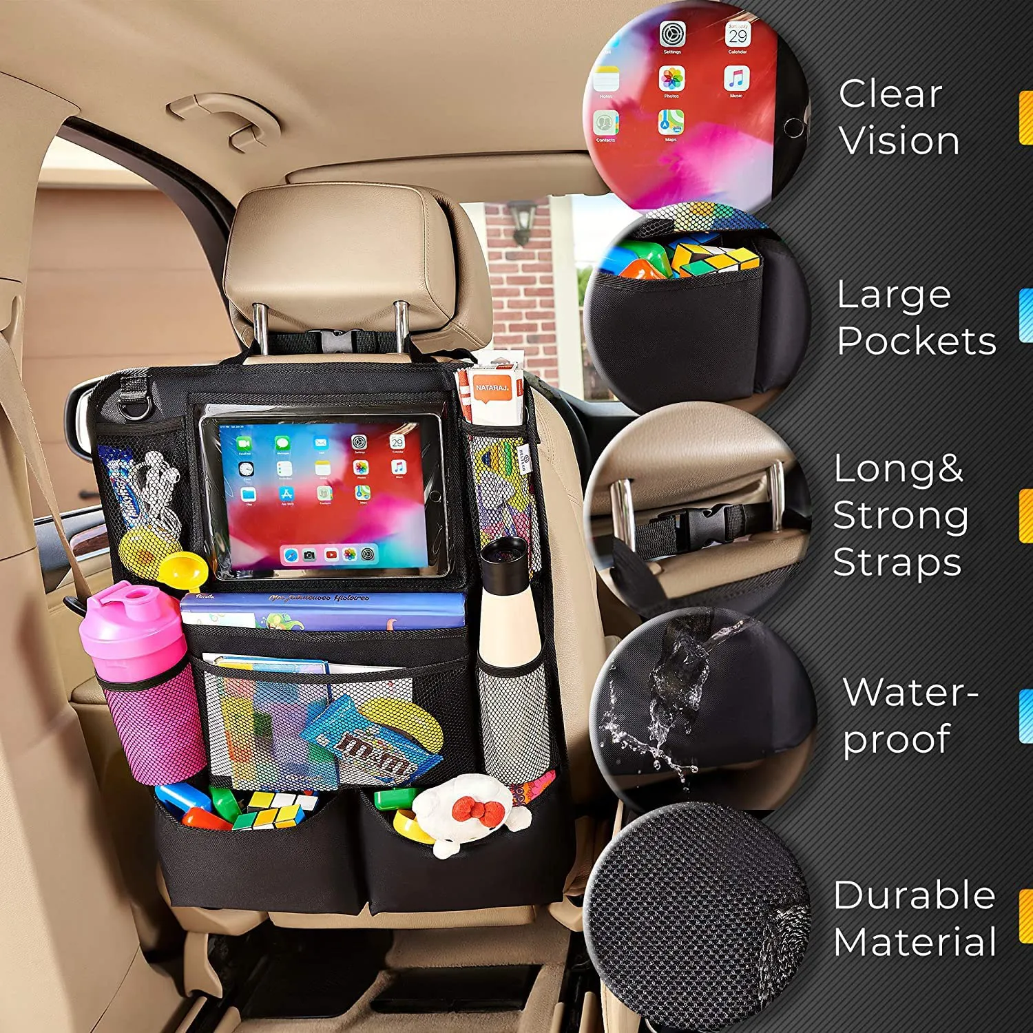 Rynx | Package with 2 Backseat Car Organizers, Kick Mats Backseat Protector with Touchscreen Tablet Holder