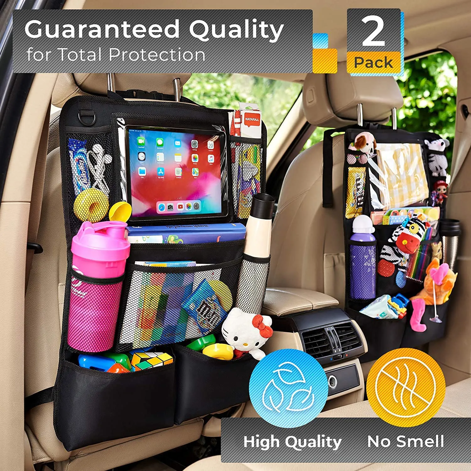 Rynx | Package with 2 Backseat Car Organizers, Kick Mats Backseat Protector with Touchscreen Tablet Holder