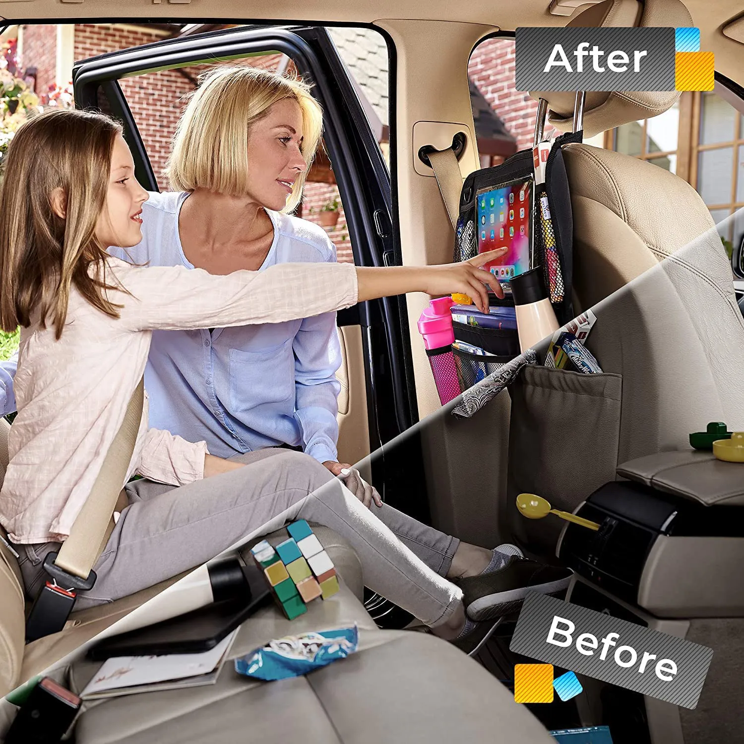 Rynx | Package with 2 Backseat Car Organizers, Kick Mats Backseat Protector with Touchscreen Tablet Holder