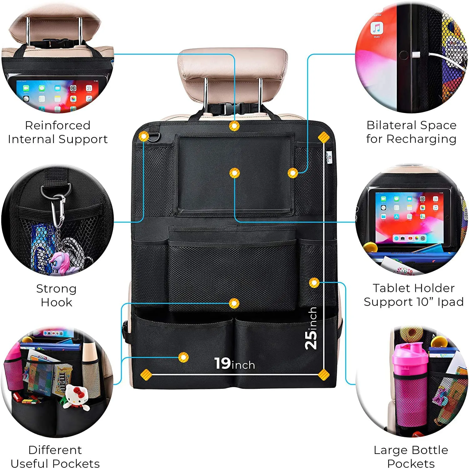 Rynx | Package with 2 Backseat Car Organizers, Kick Mats Backseat Protector with Touchscreen Tablet Holder
