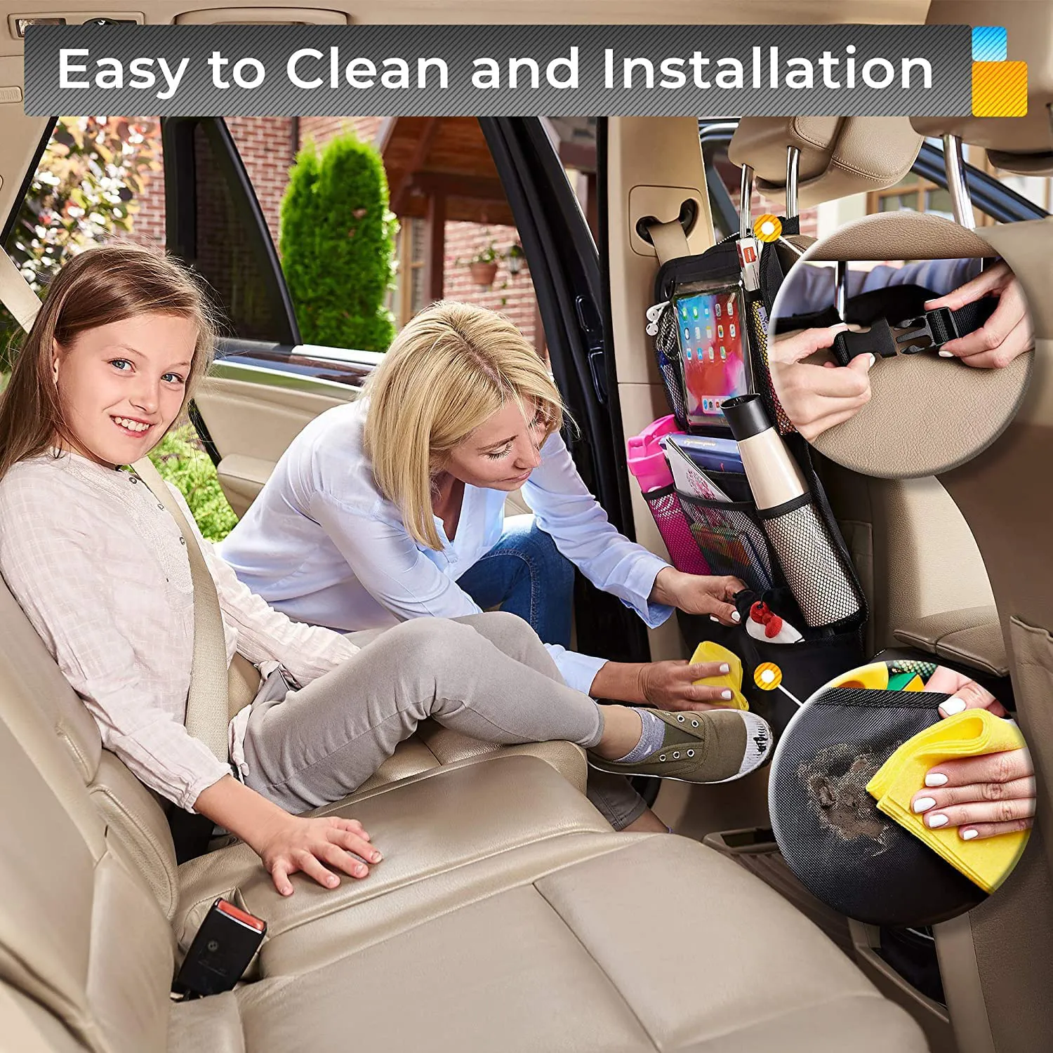 Rynx | Package with 2 Backseat Car Organizers, Kick Mats Backseat Protector with Touchscreen Tablet Holder