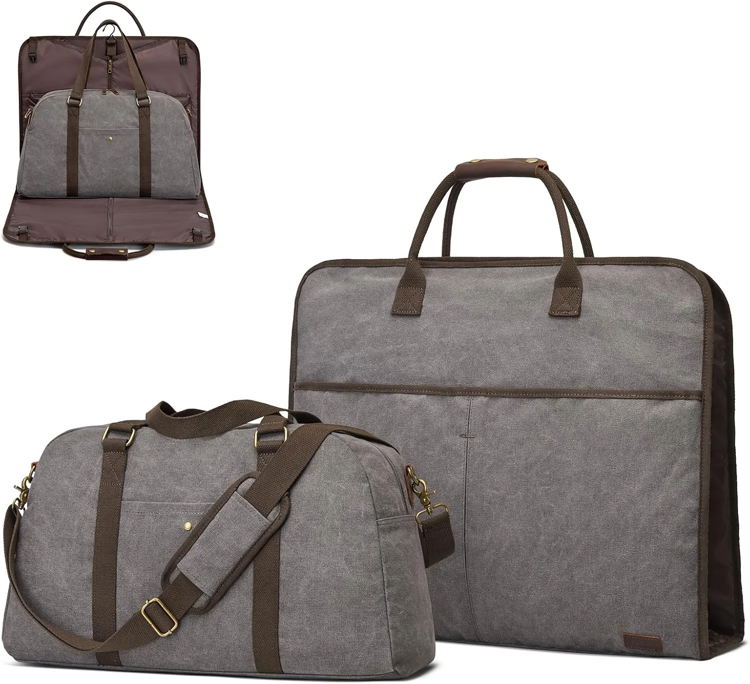 S-ZONE Canvas Travel Garment Duffle Bag Suit Bags for Men Women Travel 2 in 1 Large Carry On Weekend Hanging Clothes Suitcase