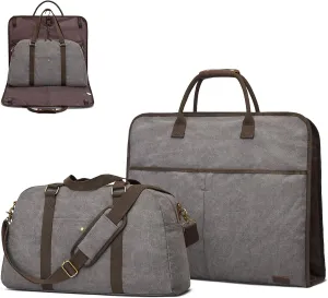 S-ZONE Canvas Travel Garment Duffle Bag Suit Bags for Men Women Travel 2 in 1 Large Carry On Weekend Hanging Clothes Suitcase