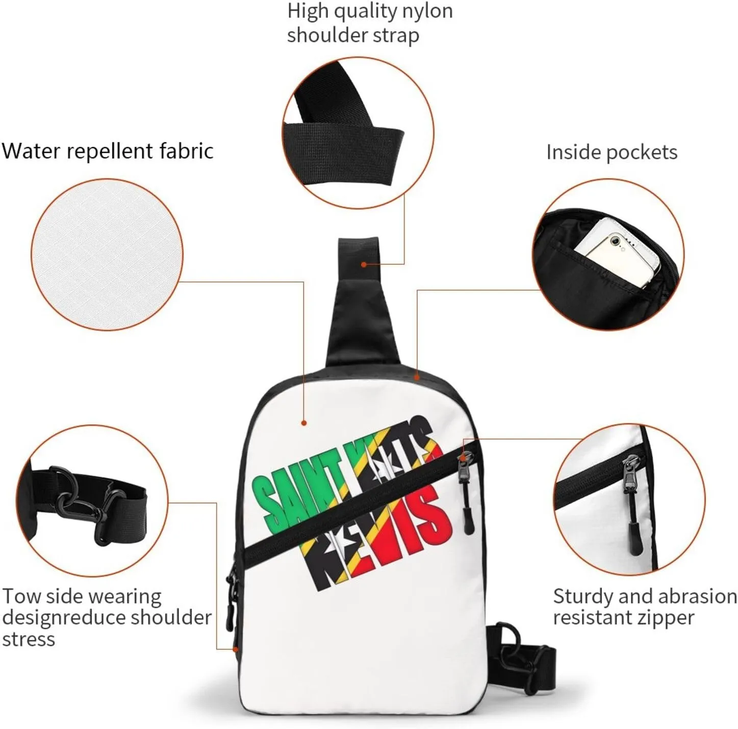 Saint Kitts Nevis Flag Crossbody Bag Portable Sling Bags Foldable Chest Daypack Reusable Sports Shoulder Backpack Diagonally Casual Rucksack Travel Bag