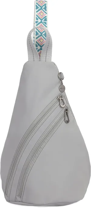 Sakroots On The Go Sling Backpack in Eco Twill, Adjustable Sling Strap, Light Grey