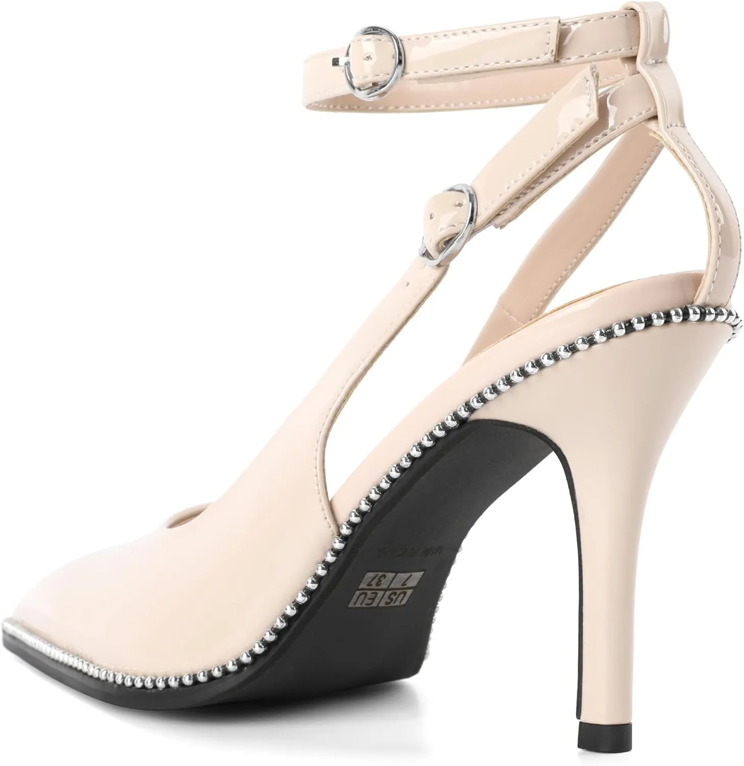 SAMMITOP Women's Slingback Stilettos High Heel Beaded Pumps Pointed Toe Strappy Ankle Strap Dress Shoes 3.5 Inch