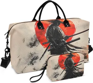 Samurai Japanese Red Large Travel Duffel Bag, Sports Tote Gym Bags, Shoulder Weekender Overnight Bags for Women Men