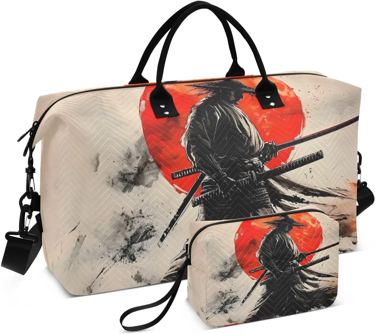 Samurai Japanese Red Large Travel Duffel Bag, Sports Tote Gym Bags, Shoulder Weekender Overnight Bags for Women Men