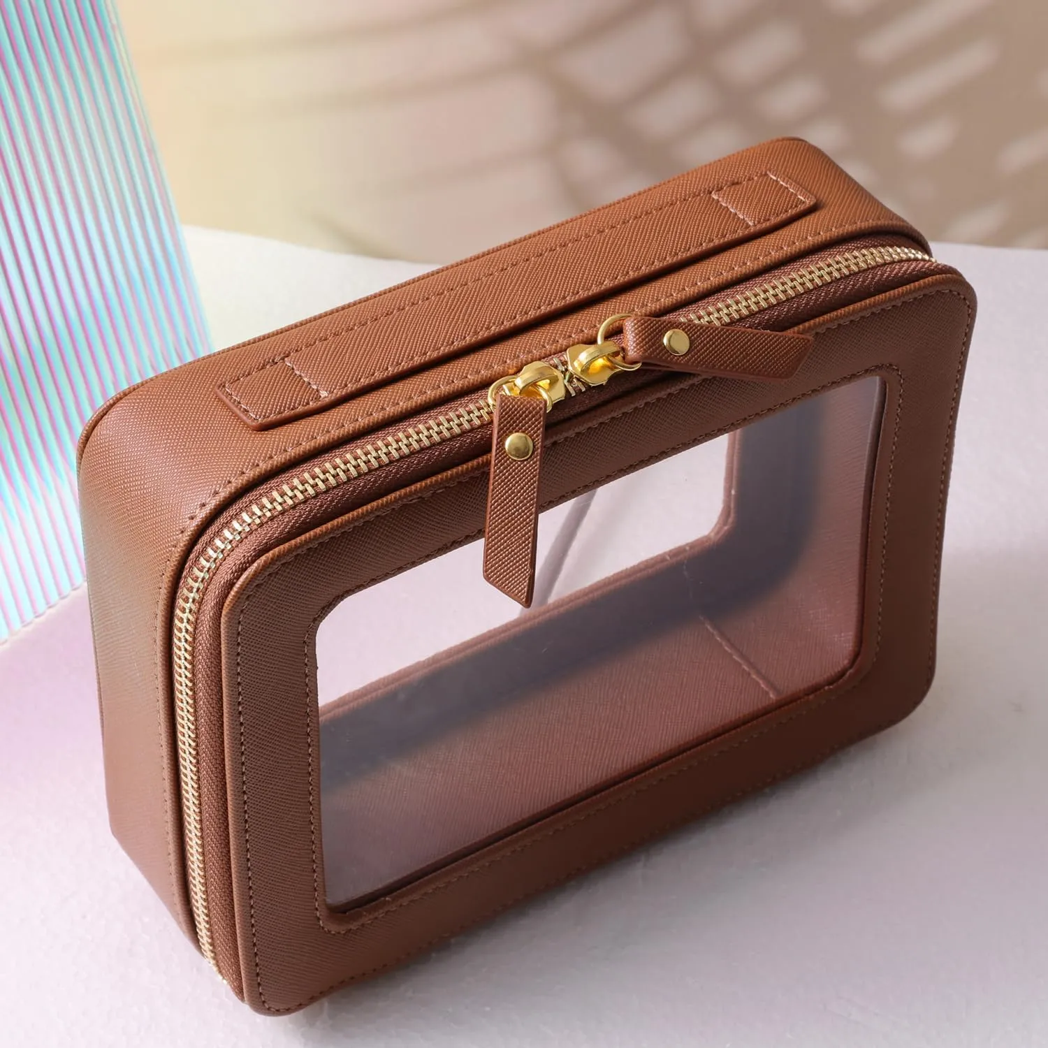SANHECUN Toiletry bag waterproof cosmetic organizer with handle lagre opening for travelling
