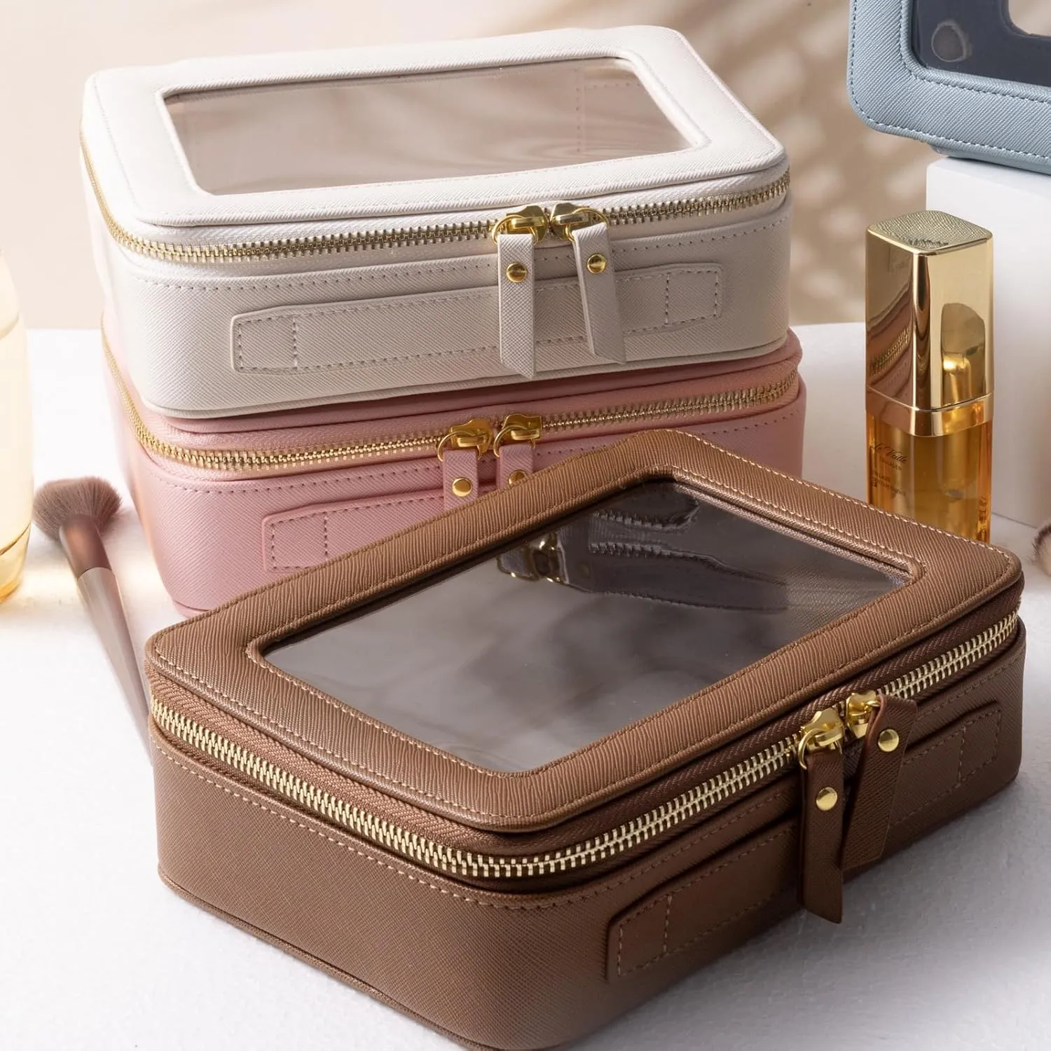 SANHECUN Toiletry bag waterproof cosmetic organizer with handle lagre opening for travelling