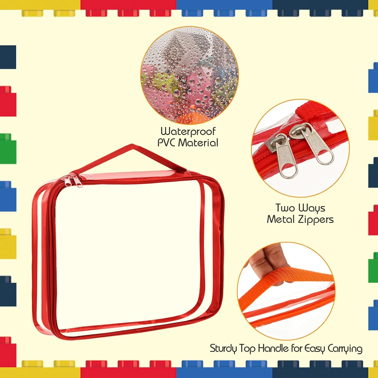 Sanwuta 6 Packs Toy Storage Bags, PVC Organizing Case Bags with Zipper, Waterproof Toy Container for Board Games, Building Blocks, Puzzles, Small Toys and Kids Books(Large, Small,Bright Color)