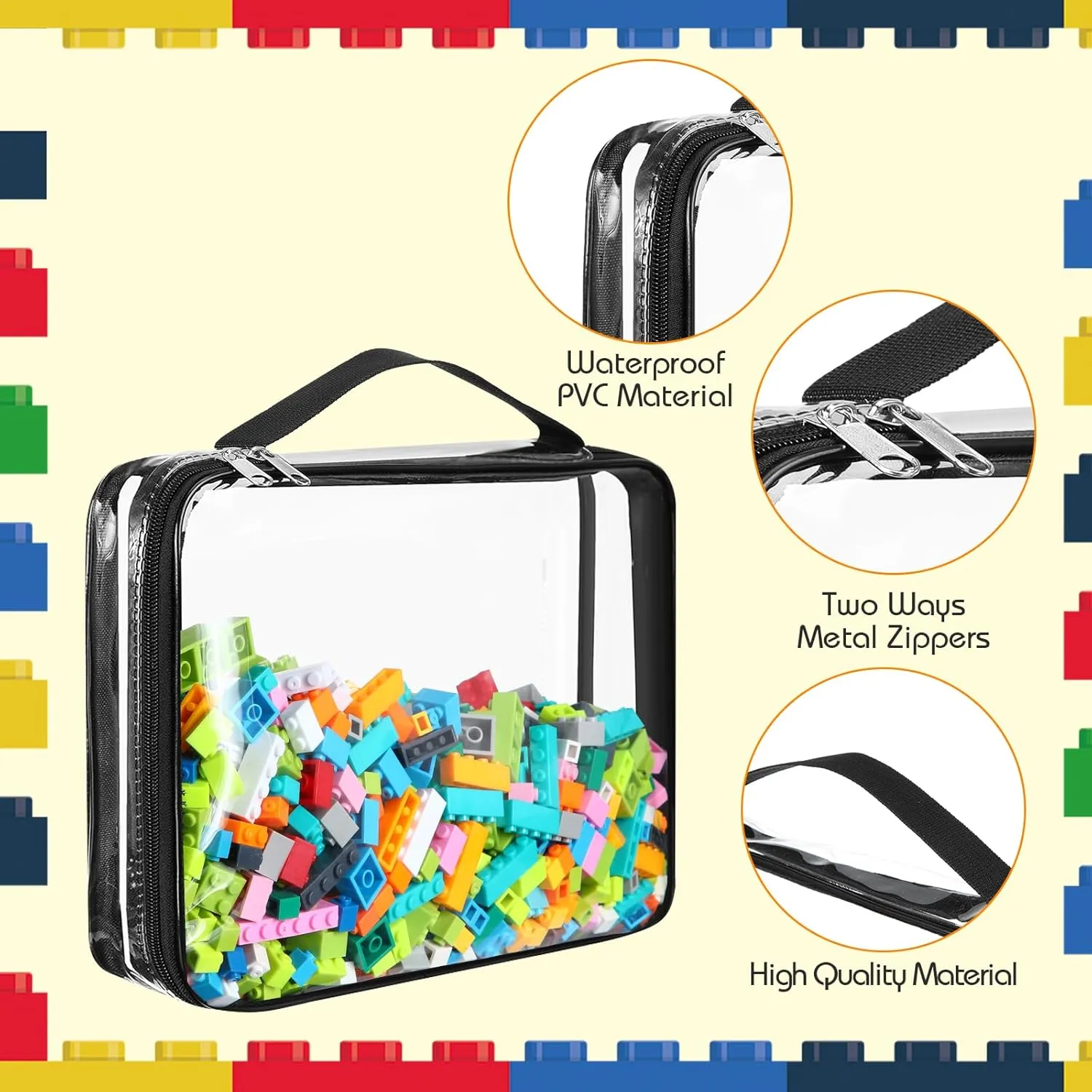 Sanwuta 6 Packs Toy Storage Bags, PVC Organizing Case Bags with Zipper, Waterproof Toy Container for Board Games, Building Blocks, Puzzles, Small Toys and Kids Books(Large,Clear)