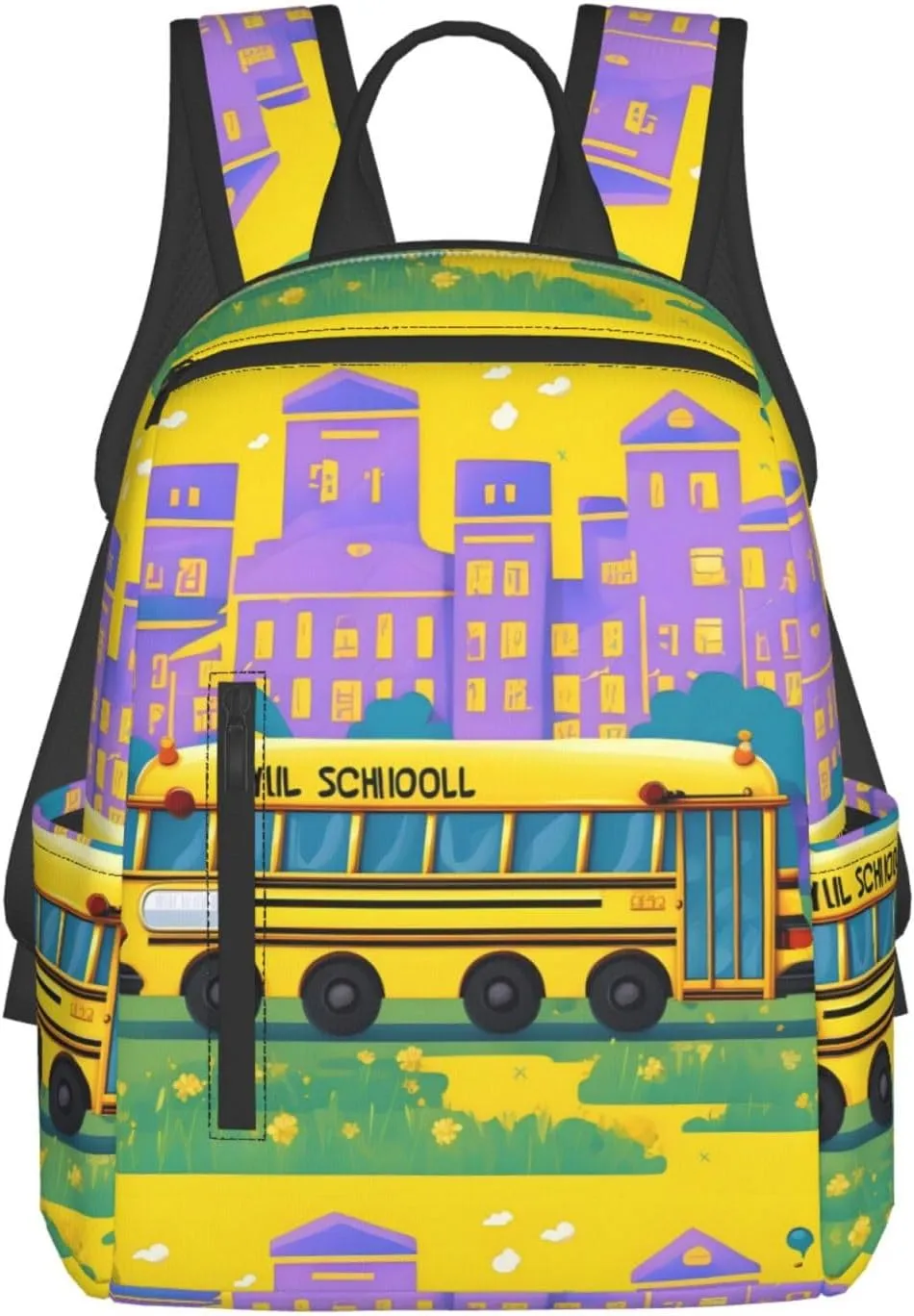 School Bus Lightweight Backpack Travel Shoulder Bag with Stylish Print, Leisure Day Trips Shopping Backpack