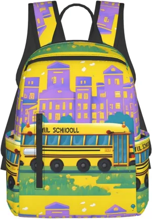 School Bus Lightweight Backpack Travel Shoulder Bag with Stylish Print, Leisure Day Trips Shopping Backpack