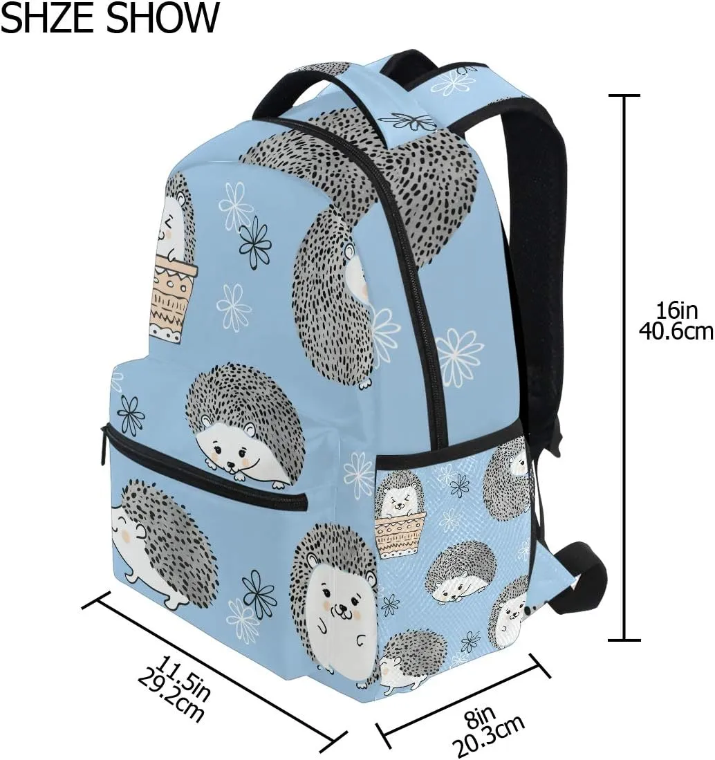 senya Cute Watercolor Hedgehogs Blue Fantasy Backpack School Bag Travel Daypack One Size