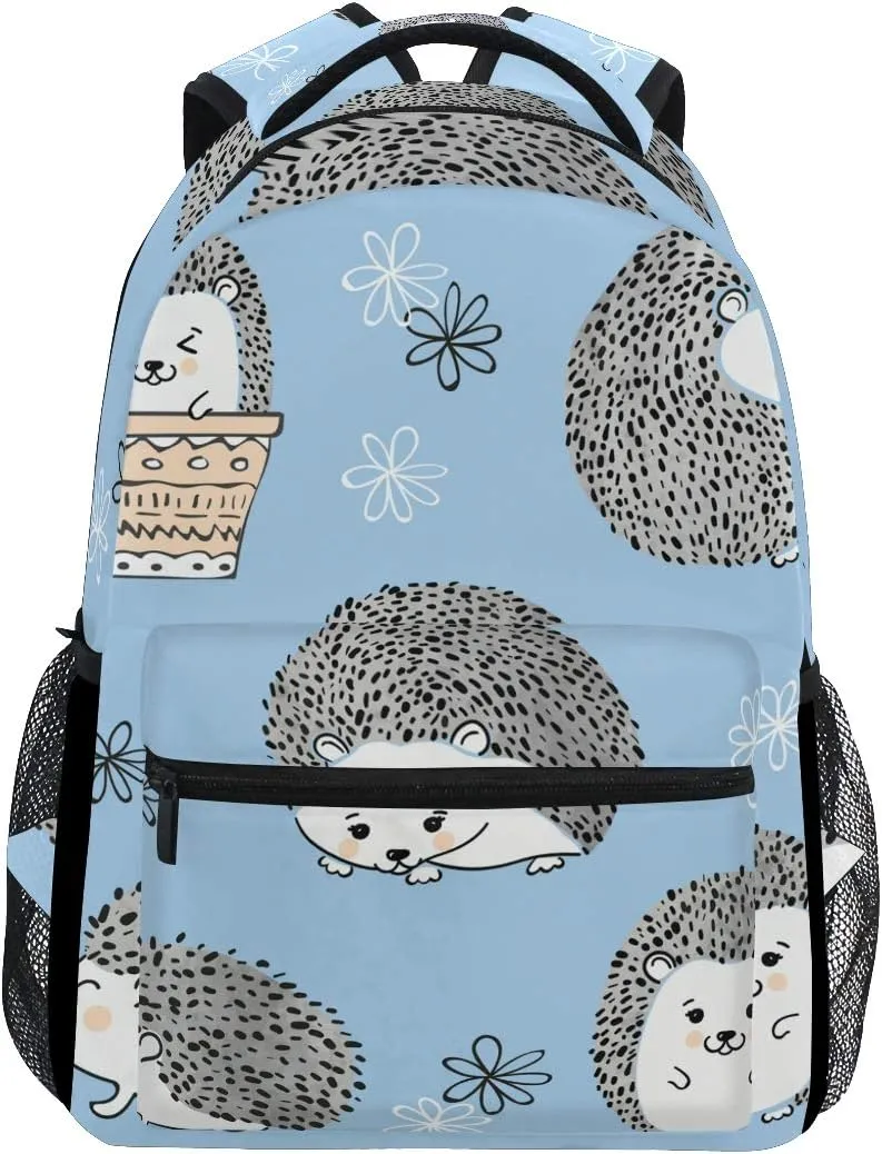 senya Cute Watercolor Hedgehogs Blue Fantasy Backpack School Bag Travel Daypack One Size