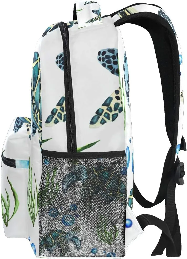 senya School Backpack Watercolor Sea Turtles Bookbag for Boys Girls Travel Bag One Size