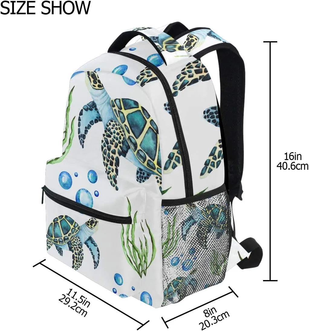 senya School Backpack Watercolor Sea Turtles Bookbag for Boys Girls Travel Bag One Size